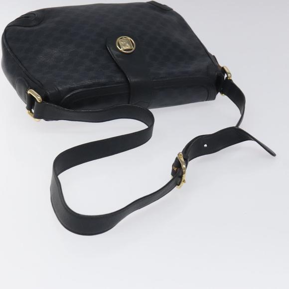 CELINE Macadam Canvas Shoulder Bag Leather Navy Gold Auth 114752